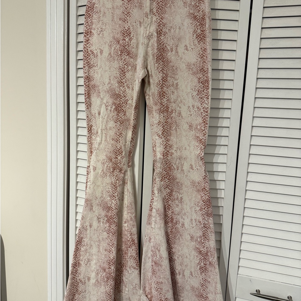 Pink (Salmon) and White Snakeskin Flared Pants